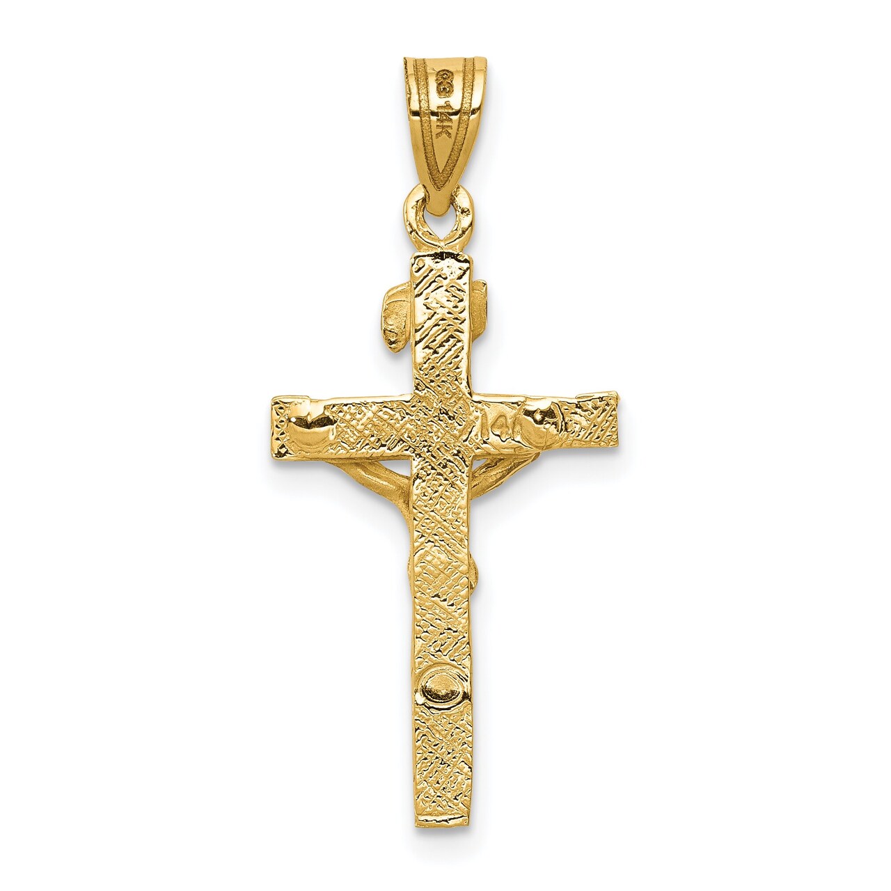 14K Yellow Gold INRI Crucifix Charm Pendant Jewelry 31mm x 9mm